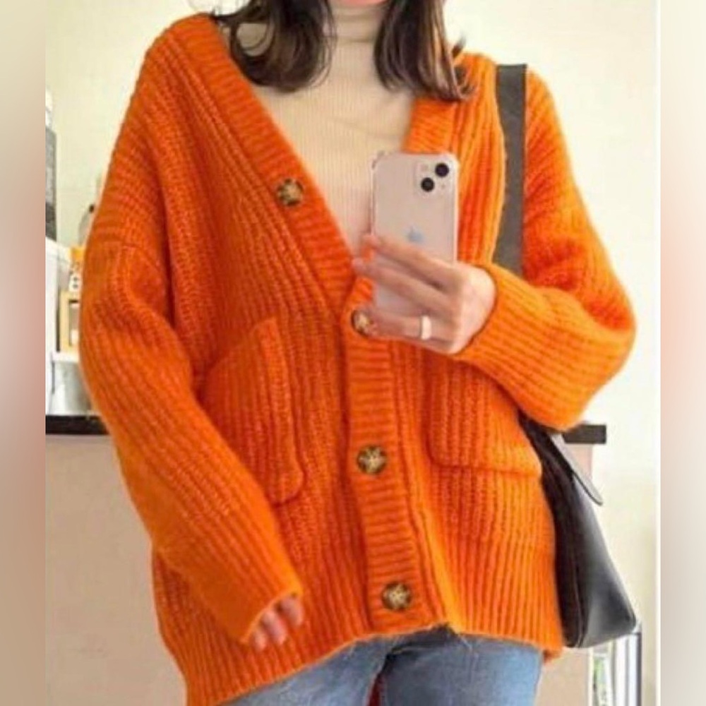 Zara Orange Oversized Cardigan size Medium